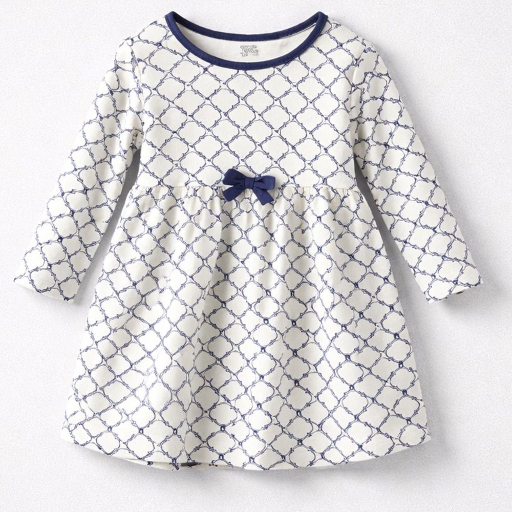 Touched by Nature blue and white geographic print long sleeve cotton dress 24m